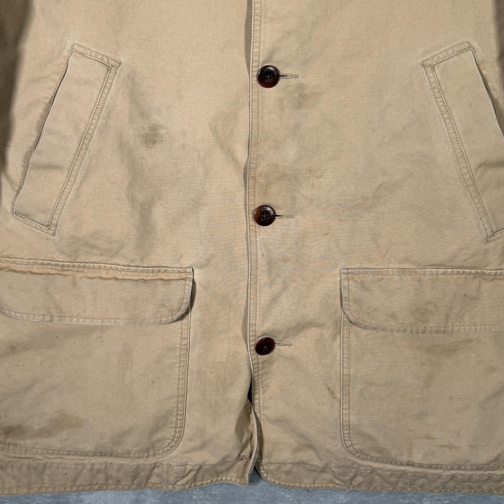 LL Bean Coat Mens 2XL Beige Canvas Barn‎ Work Jacket Corduroy Collar Logo *FLAW - Picture 2 of 11